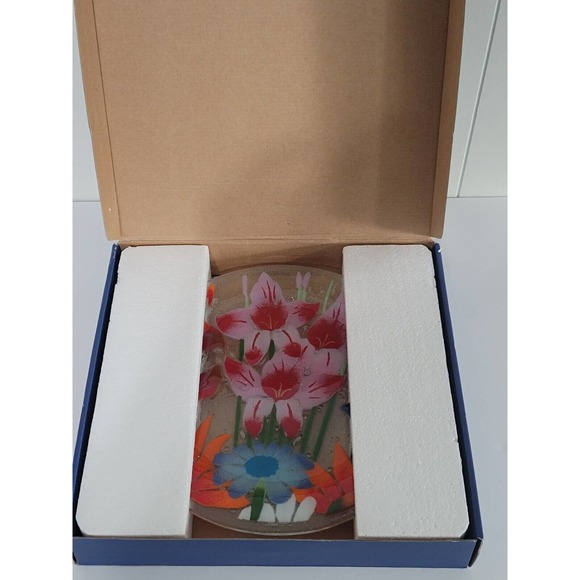 William McGrath InKogneto Fusion Art Glass Wild Flowers 11" Plate #56104 In Box - Picture 3 of 9